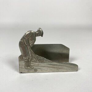 1989 Seagull Pewter Putting Golfer Business Card Holder Made in Canada